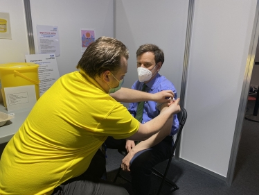 Greg Hands MP receiving his coronavirus vaccine 